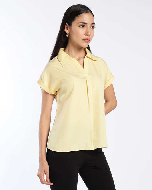 Butter Yellow Collared V-Neck Top