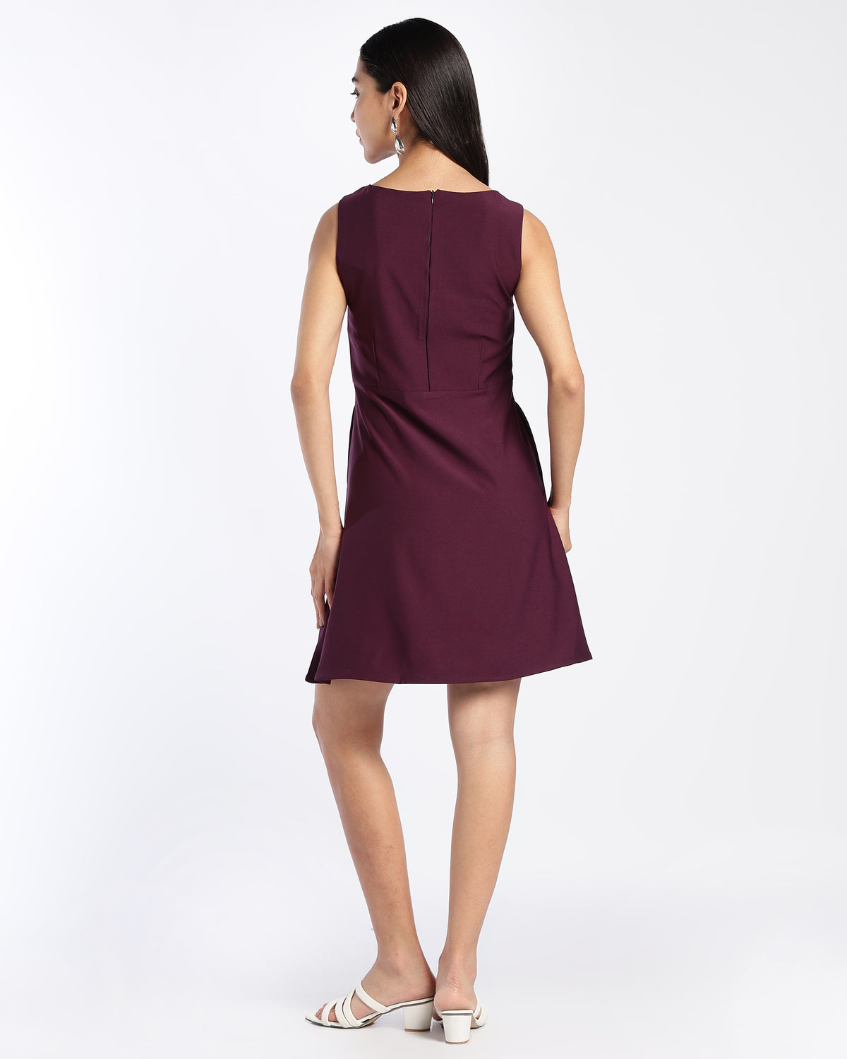 Wine A-Line Dress with Pockets