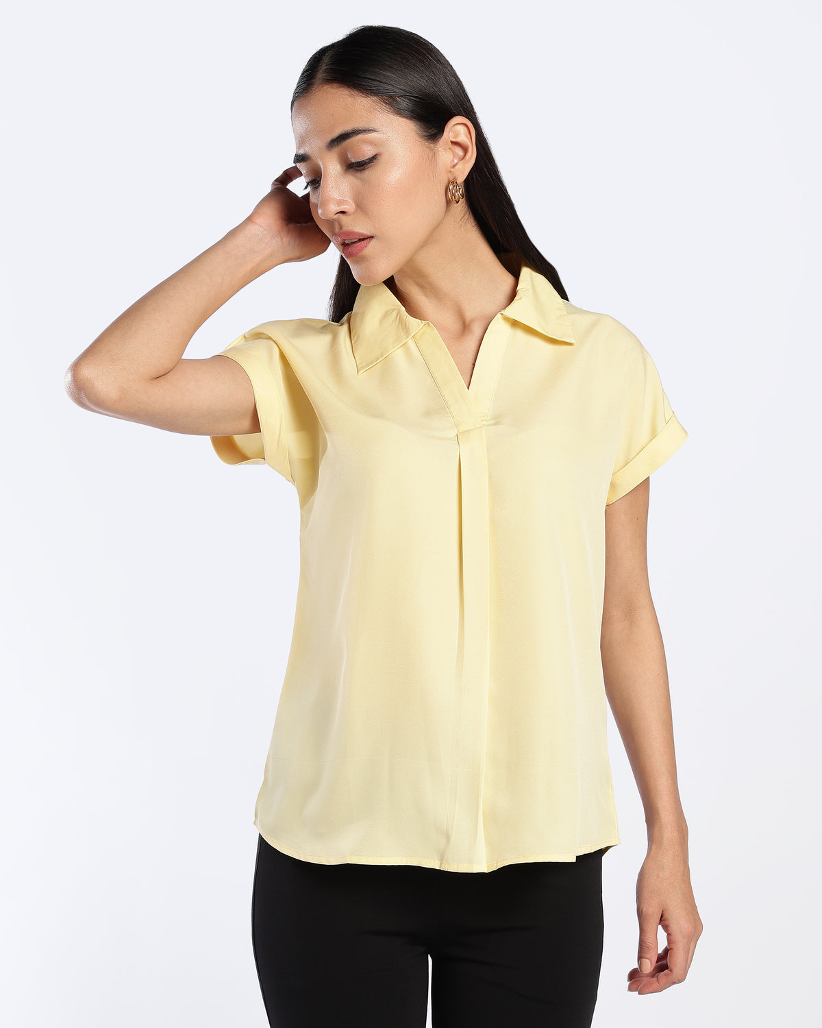 Butter Yellow Collared V-Neck Top