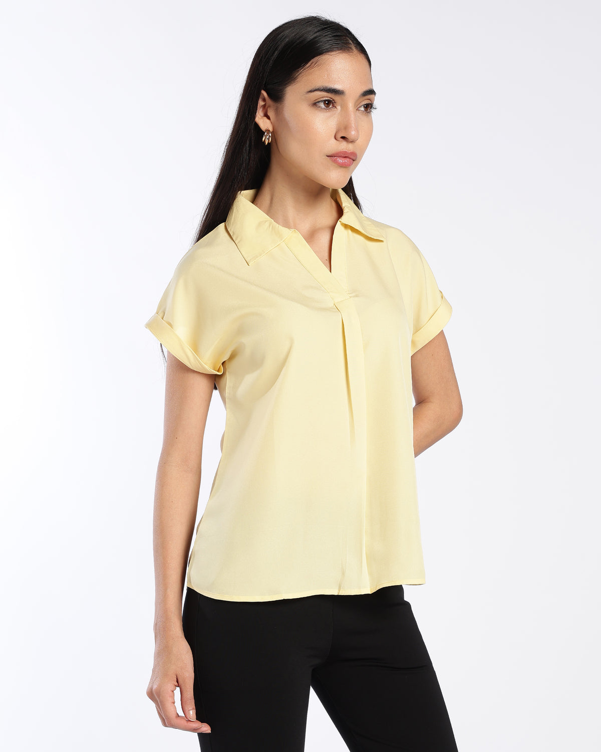 Butter Yellow Collared V-Neck Top