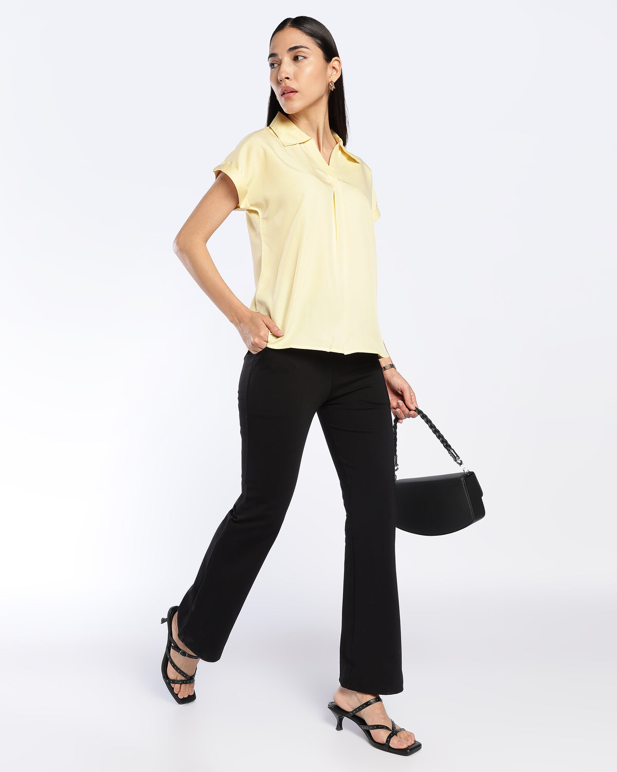 Butter Yellow Collared V-Neck Top