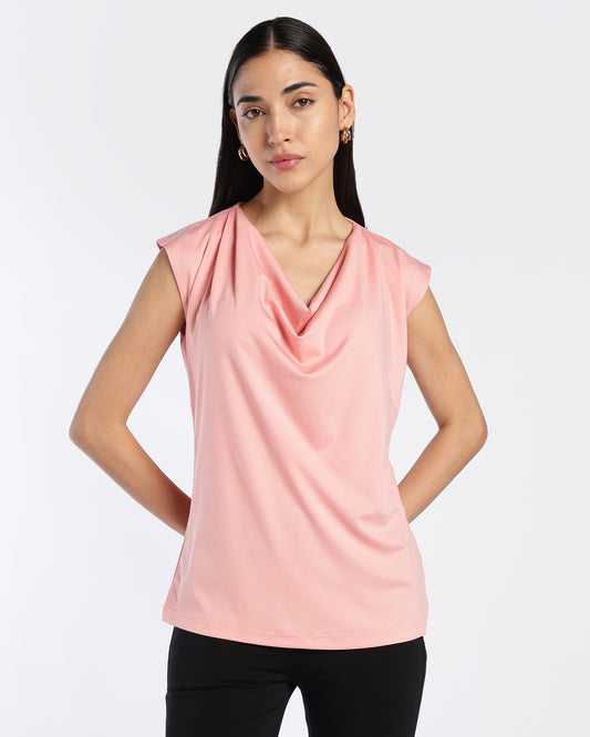 Sleeveless Pink Cowl Neck Top