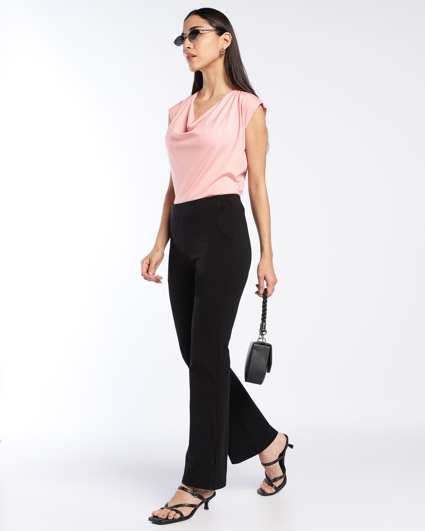 Sleeveless Pink Cowl Neck Top