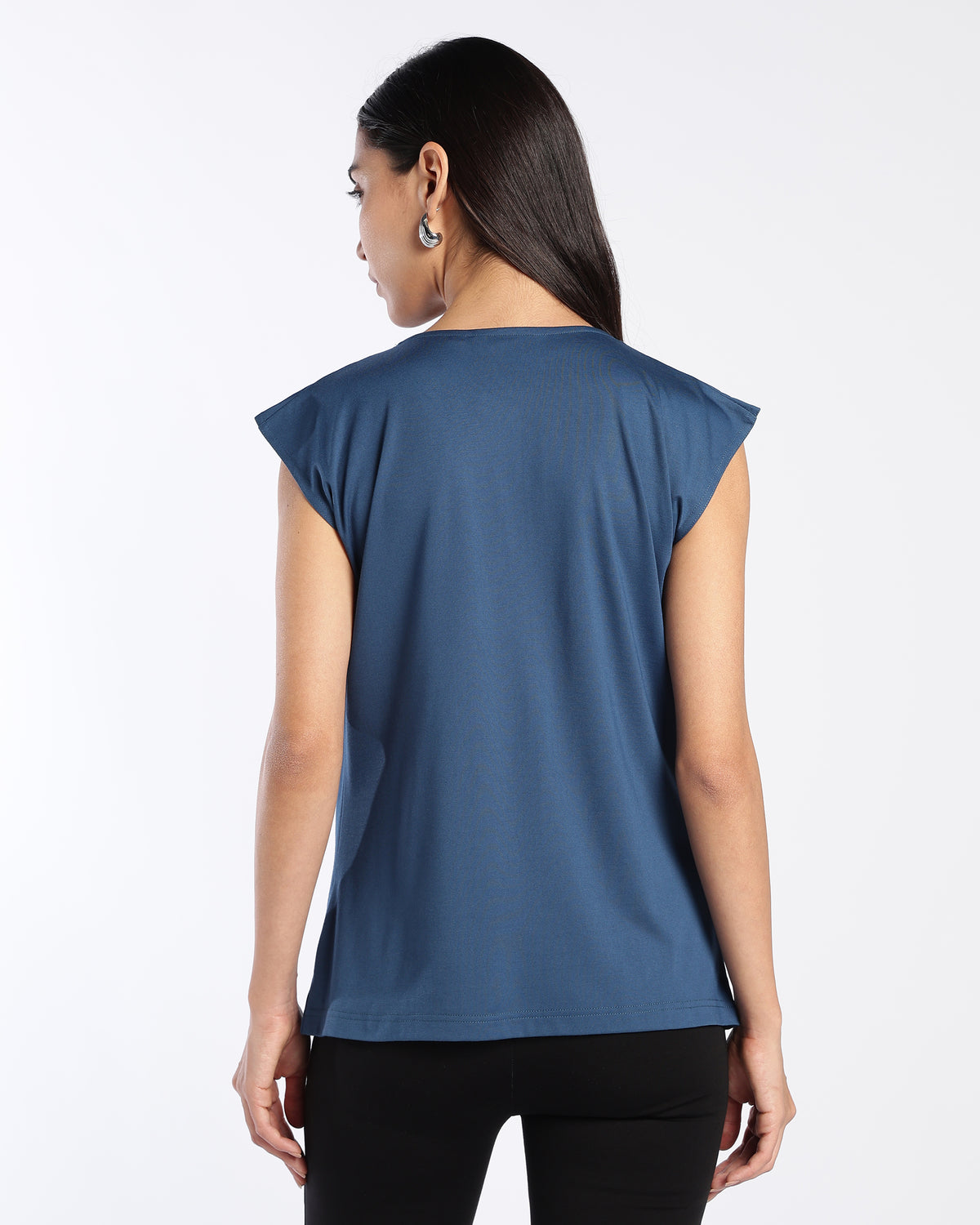 Sleeveless Teal Blue Cowl Neck Top