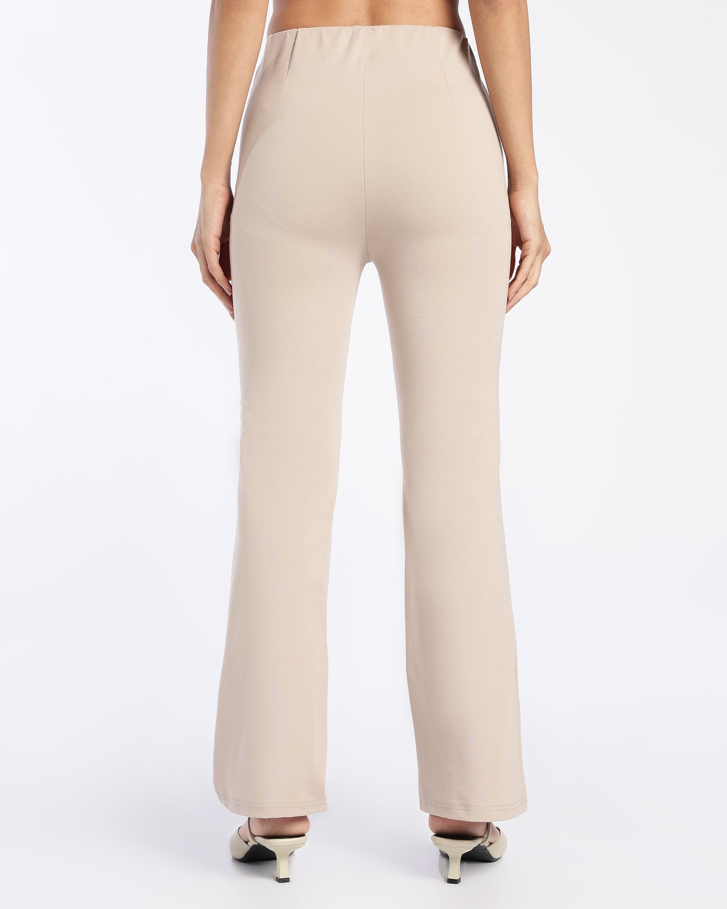 Beige High-Rise Bootleg Trousers