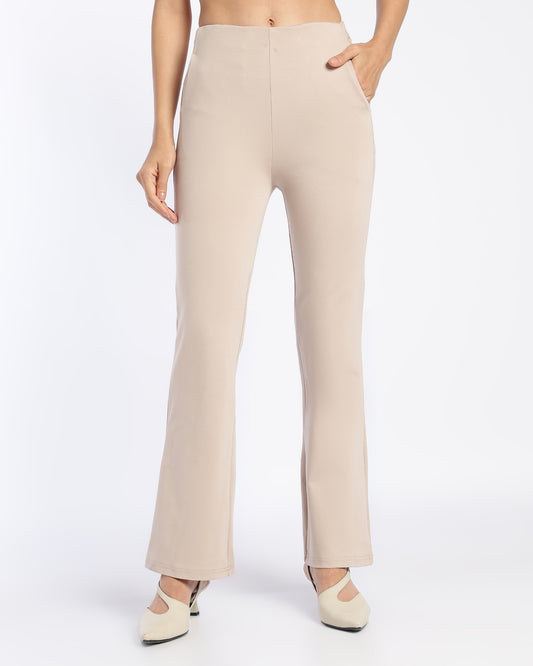 Beige High-Rise Bootleg Trousers