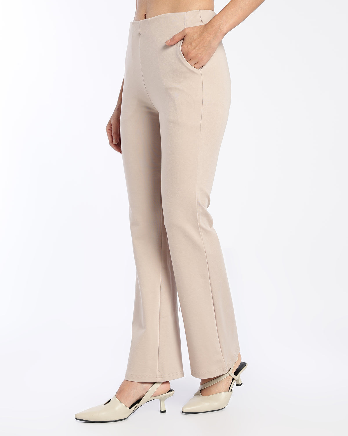 Beige High-Rise Bootleg Trousers