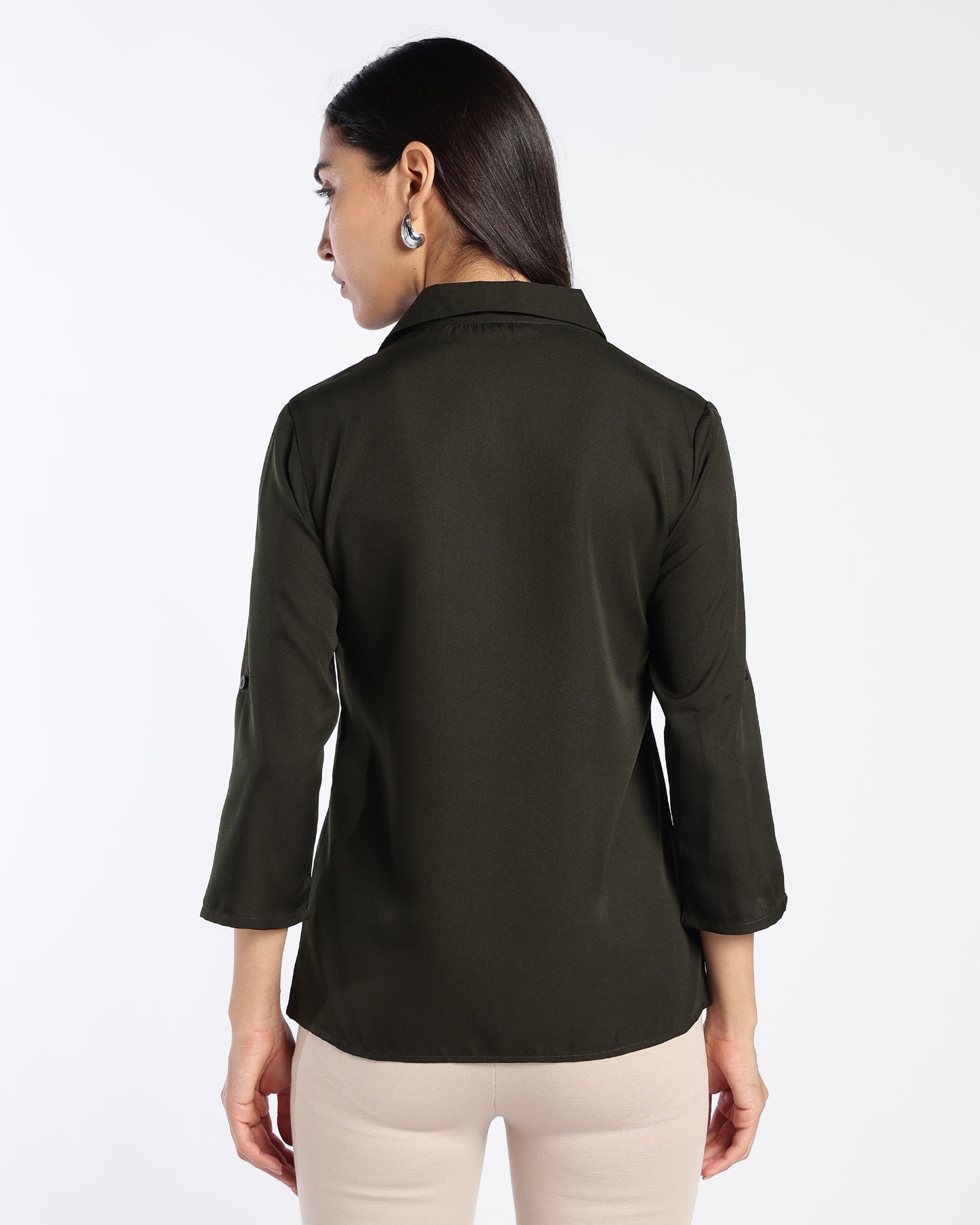 Dark Green Collared V-Neck Top