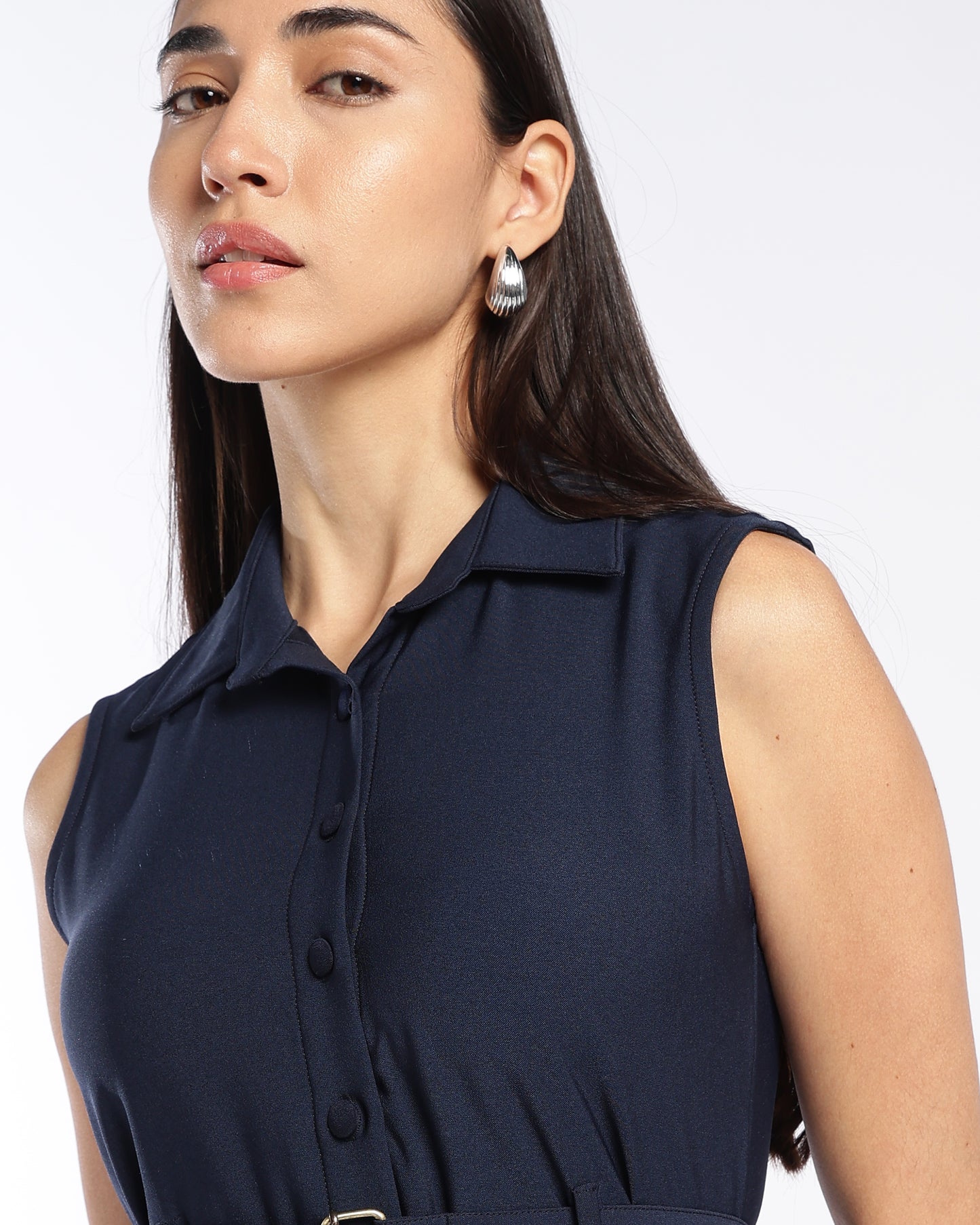 Midnight Blue Collared Skater Dress