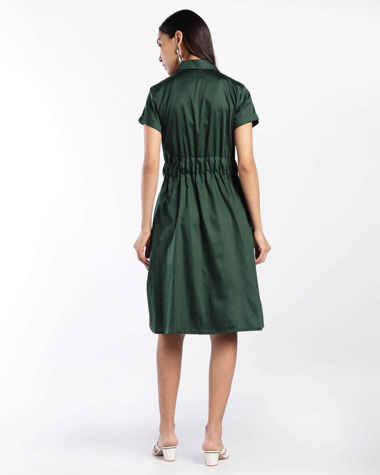 Emerald Green Belted Shirt Dress