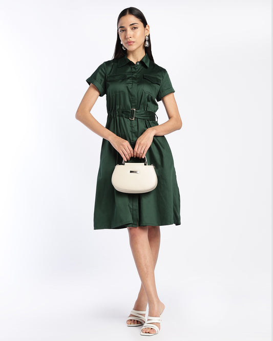 Emerald Green Belted Shirt Dress